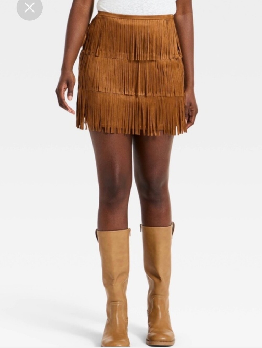 Universal Thread NWT Tiered Fringe Mini Skirt in Cognac Brown Size 12